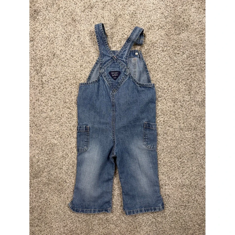 Old Navy Denim Overalls 18-24 Months Blue Classic Pink Ribbon Bow Baby Girls